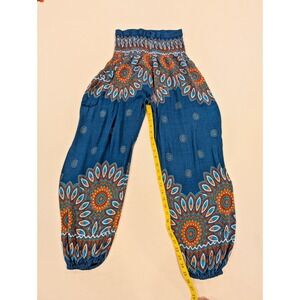 BanJamath Boho Harem Pants Size L Teal Orange Mandala Festival Yoga
